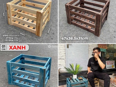 Thùng gỗ Pallet sọc [03 Màu] KT47x36.5x31cm DDNB-THUNG-02